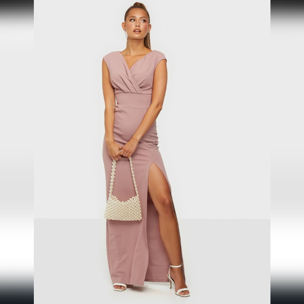 AX PARIS V Neck High Split Maxi Dress